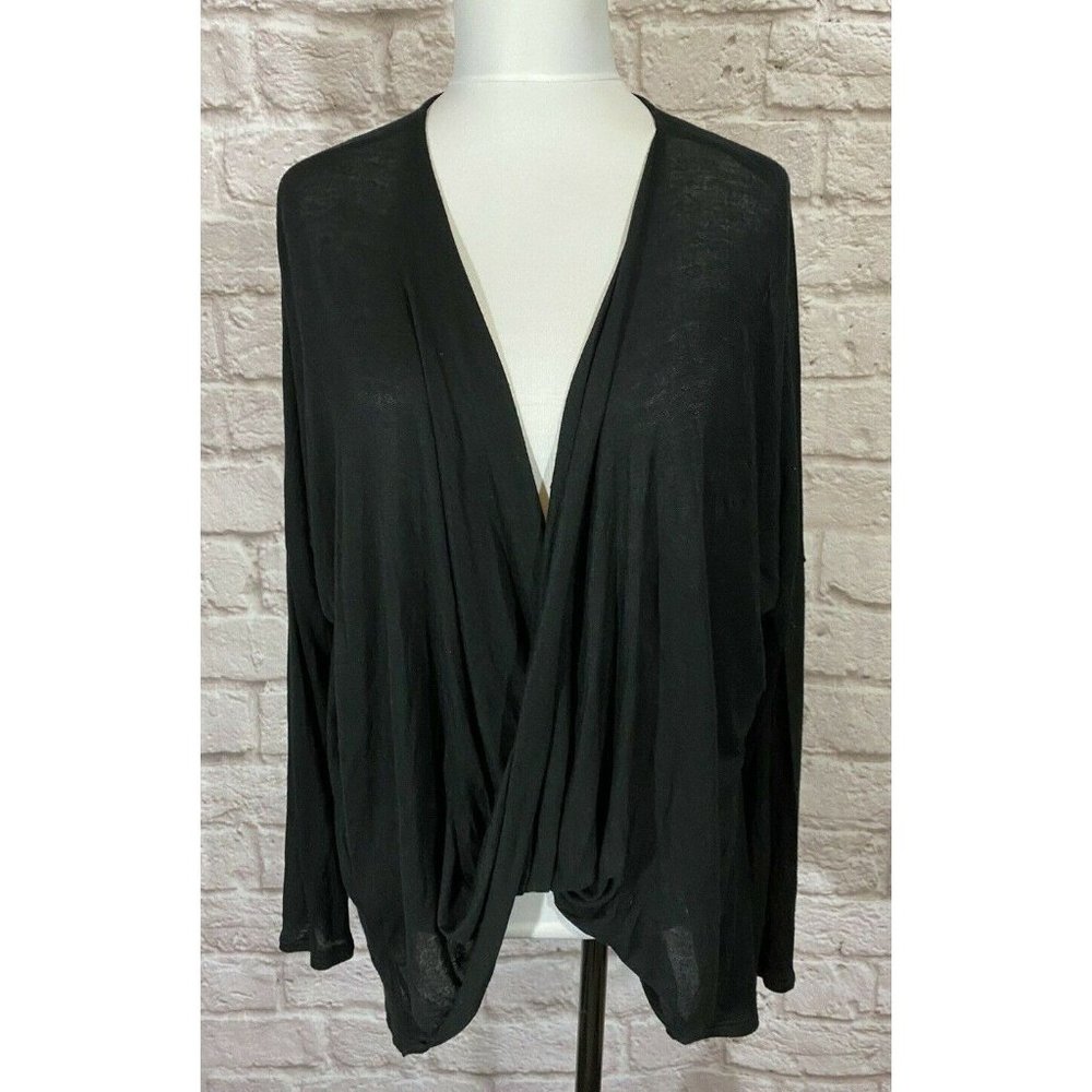 TOBI Black Draped HI Low Top SZ S Oversized SOFT Stretchy Shirt Blouse 8039